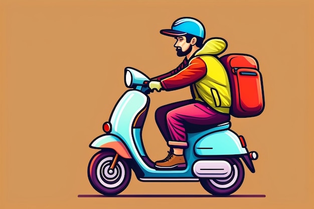 Delivery man riding motorcycle home delivery concept illustration