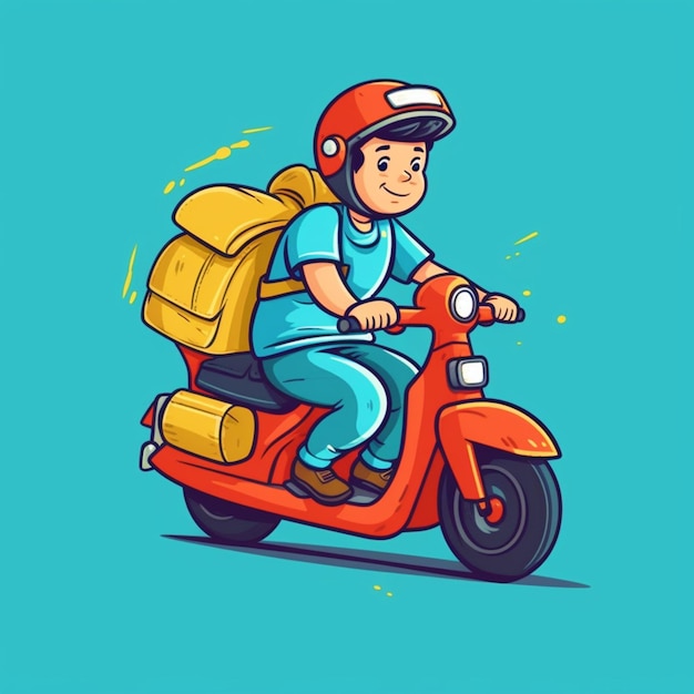 Photo delivery man riding scooter illustration