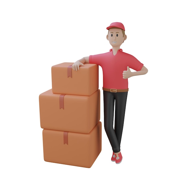 Delivery man standing with cargo 3D Illustration