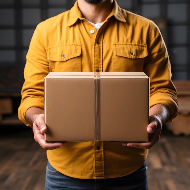 delivery man in uniform with a package on his hand