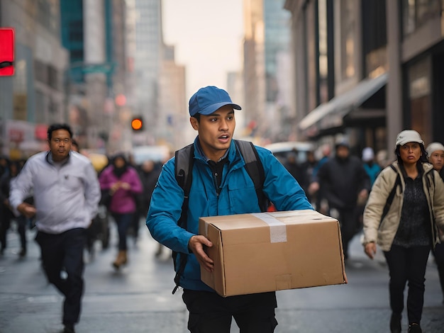 Delivery man walking on street