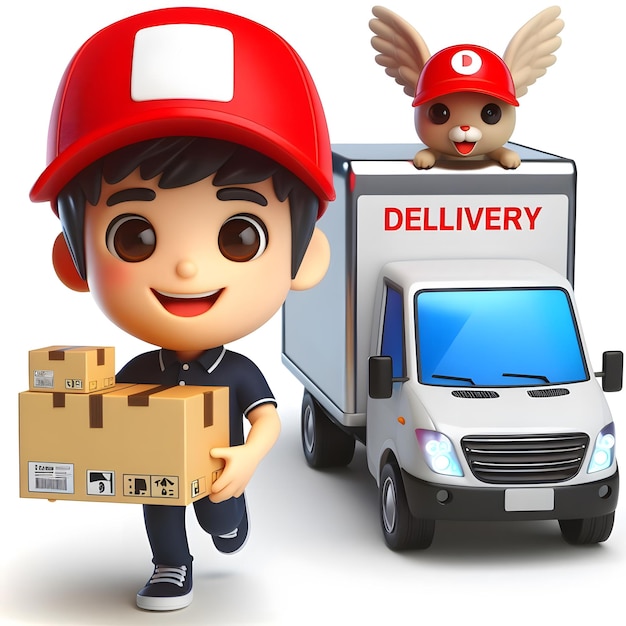 Delivery man on a white background Food delivery man 3d cartoon character