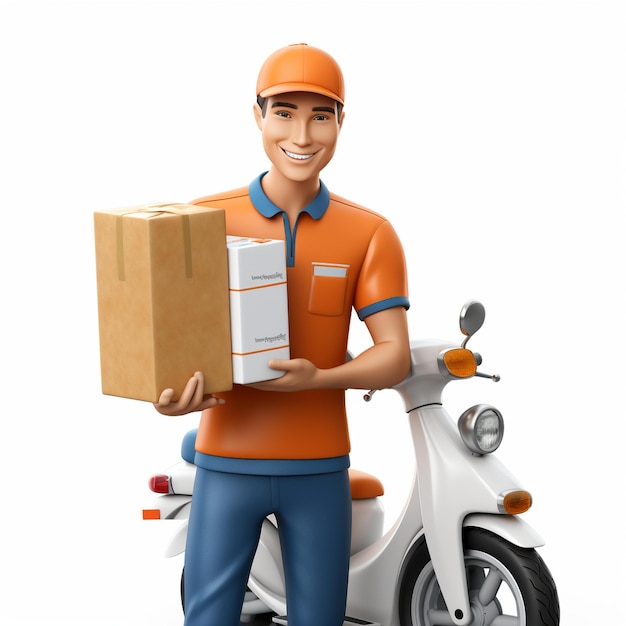 Delivery Man With A Box On A Scooter