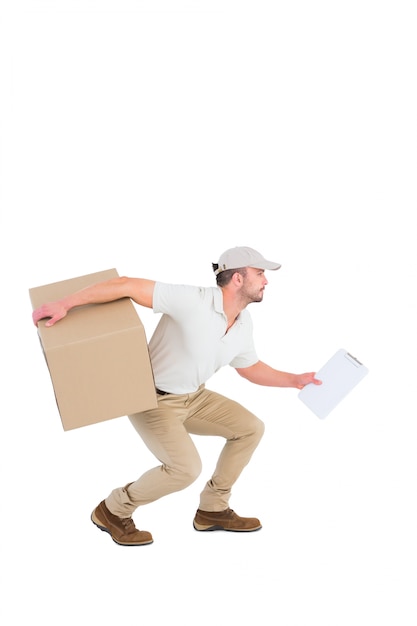 Delivery man with cardboard box