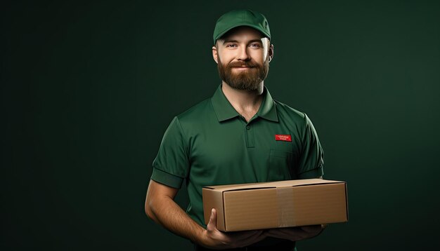 delivery man with a package male courier wearing uniform holding box