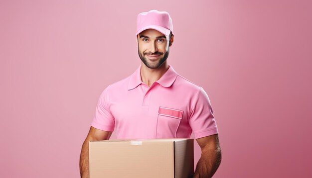 delivery man with a package male courier wearing uniform holding box