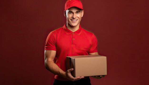 delivery man with a package male courier wearing uniform holding box