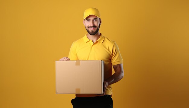 delivery man with a package male courier wearing uniform holding box