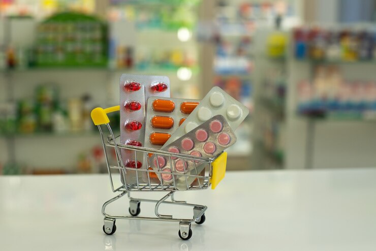 delivery of medicinal tablets from the pharmacy in a cart