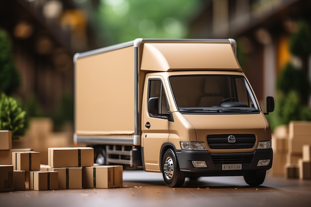 delivery or movers service van with cardboard boxes for fast delivery concept