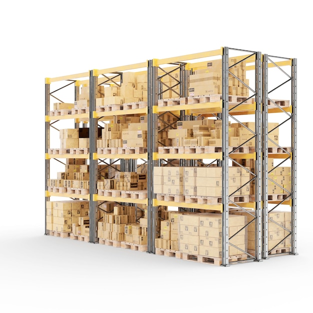 delivery packages on shelves isolated on a white background