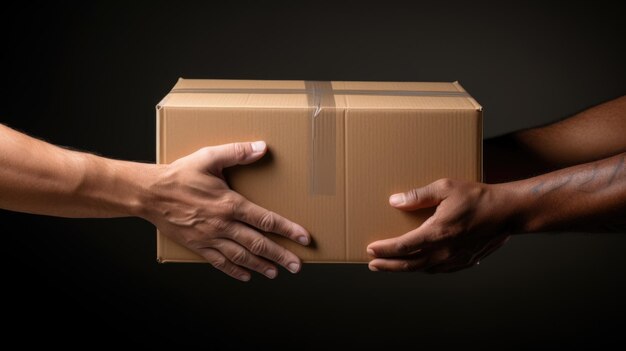 Foto il corriere consegna al cliente la sua scatola con il pacco all'interno creato con tecnologia ai generativa