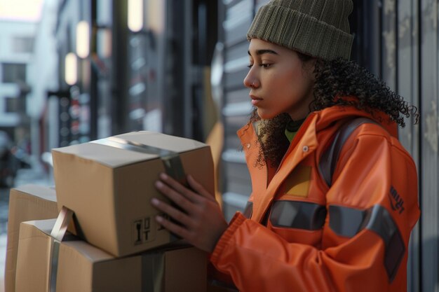 Photo delivery person scanning packages for delivery oct