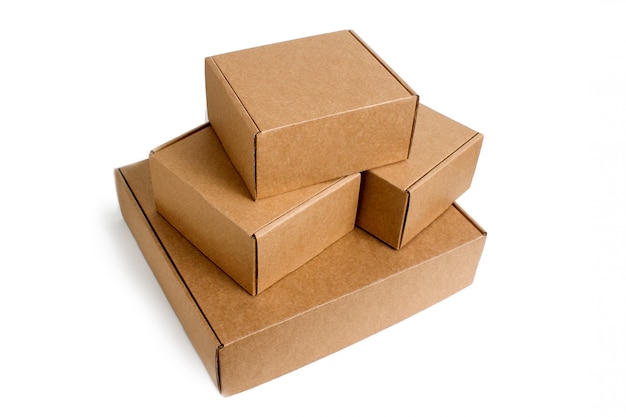 Photo delivery. pile of stacked cardboard boxes isolated on white.