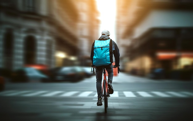 Delivery rider in the street Food delivery staff Quick shipping of goods to customer