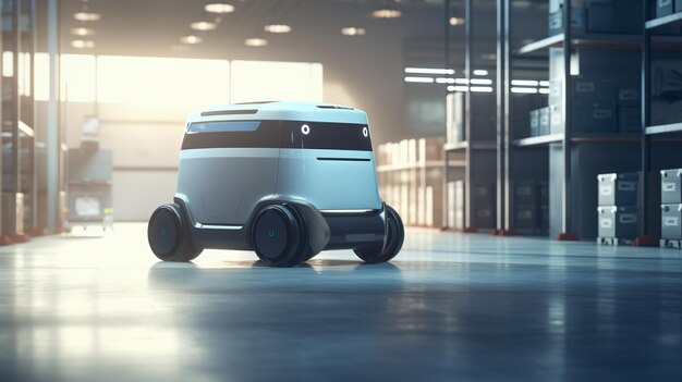 写真 倉庫で働く配達ロボット車 未来のイノベーション