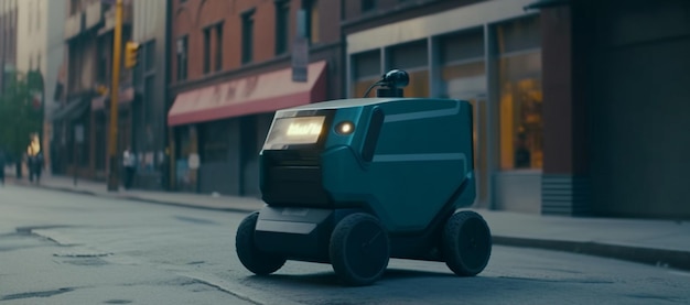 Delivery robot on a city street Generative Ai