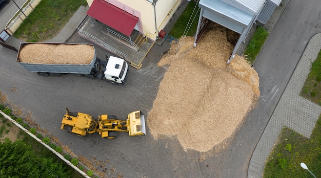 Delivery of sawdust for the boiler room top view Alternative energy