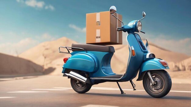 Delivery scooter uit de smartphone en locatie pointer online levering e-commerce concept op blu