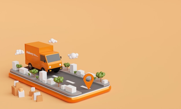 Delivery service on mobile application 3d rendering