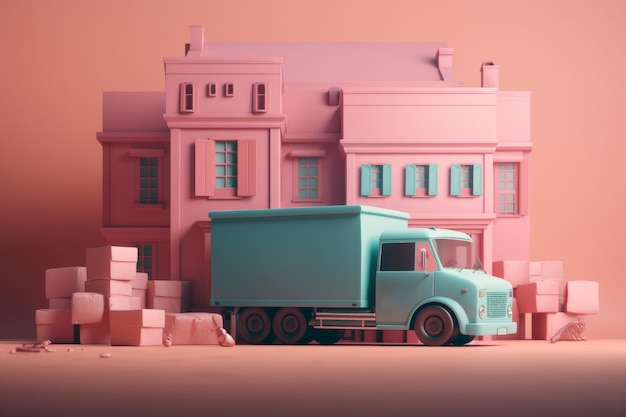 Delivery service truck pink style Generate Ai