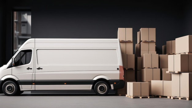 Photo delivery service van full of cardboard boxes and logistic shipments mockup generative ai