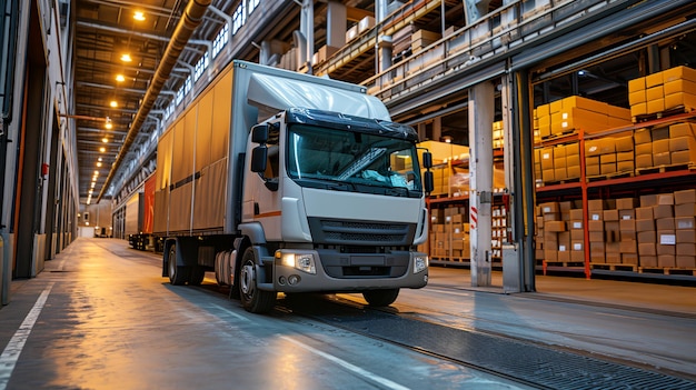 Photo delivery truck loaded with cardboard boxes truck delivering online orders