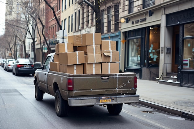 Foto delivery truck op straat.