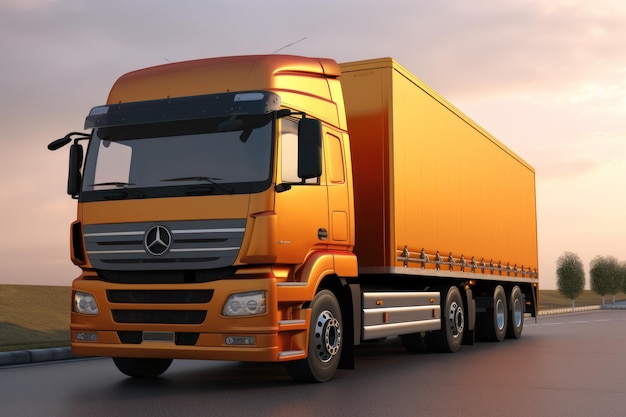 Грузовик доставки, вид сбоку, реклама грузового грузовика, Генеративный AI