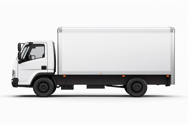 delivery truck side view cargo truck advertising on white background