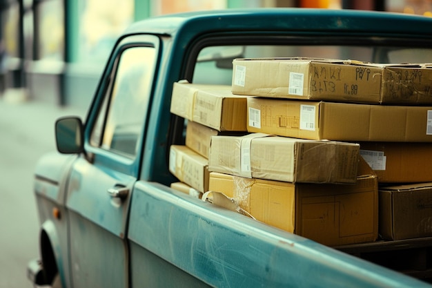 delivery truck on the street bokeh style background