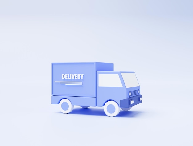 Delivery truck transport shipping fast deliver carrier\
logistics icon sign or symbol ecommerce concept on blue background\
3d illustration