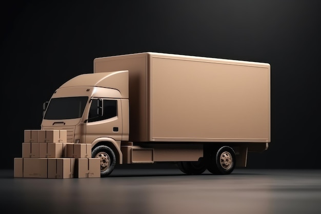 Delivery truck with cardboard boxes and road Transportation AI generated