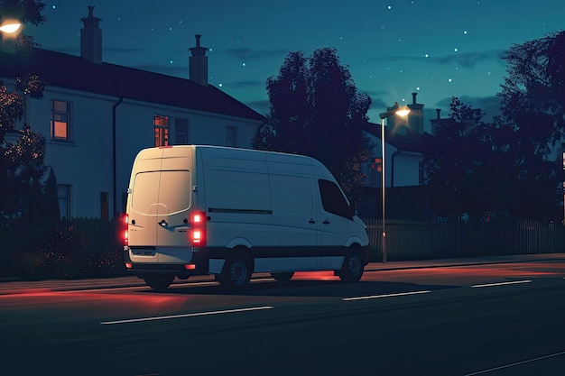 Photo delivery van delivers at night