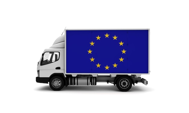 Delivery van with European Union flag logistics concept