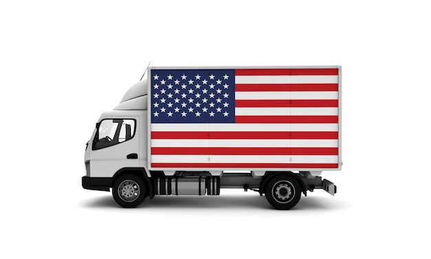 Delivery van with USA flag logistics concept