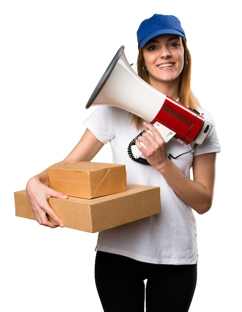 Delivery woman holding a megaphone
