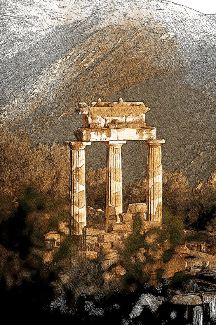 Photo delphi greece color pencil landscape