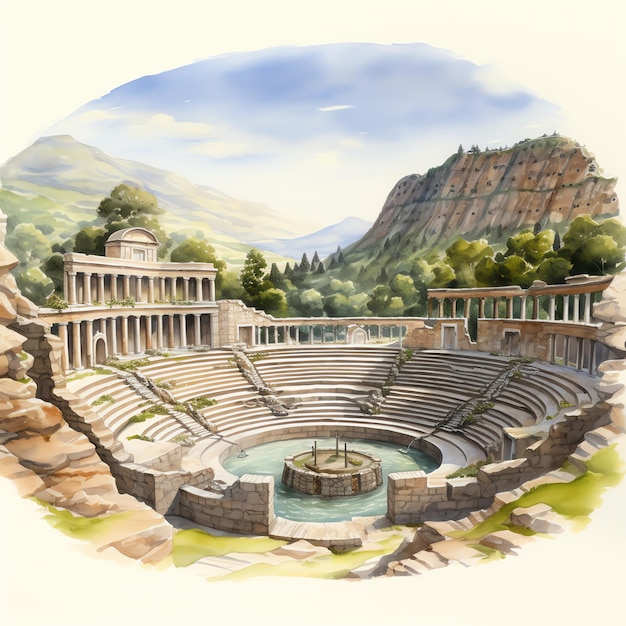 Photo delphi oracle's sanctuary with its amphitheater and sacred spring illustration