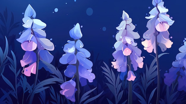 Foto delphinium flat vector cartoon 2d verlichting gloed gegenereerd door kunstmatige intelligentie