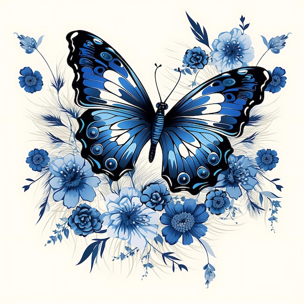 Delphinium Stempel Met Monochroom Blauwe Kleur Pauwenveer Natuur Schets Lijn Kunst Frame Verzamelen