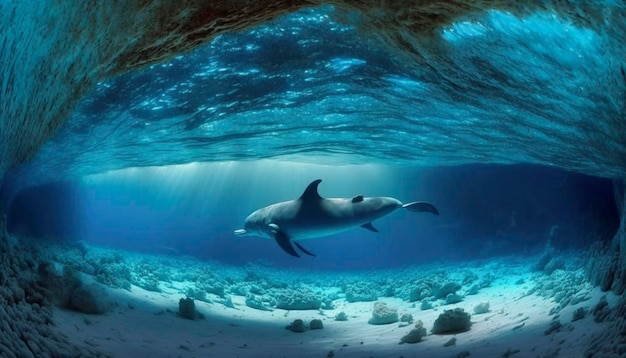 写真 青い海を泳ぐイルカ アイジェネレーティブ