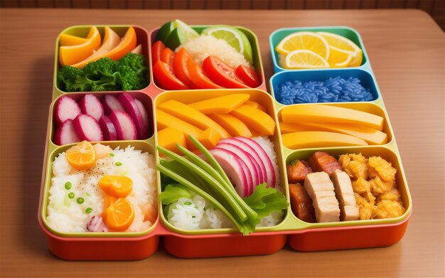 Deluxe Japanese Makunouchi bento boxes with riceudon noodles vegetables