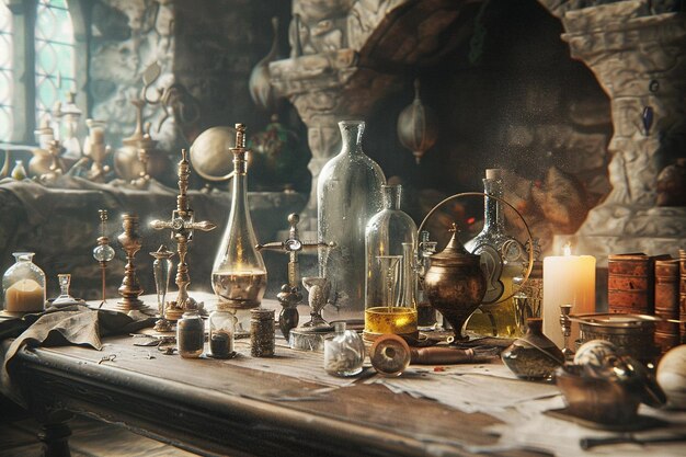 Foto delve in de geheimen van de alchemisten laboratorium generatieve ai