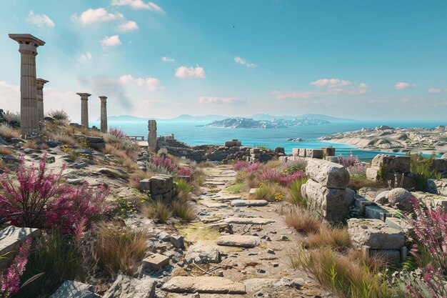 Delve into the ancient mysteries of Delos Greece a generative ai