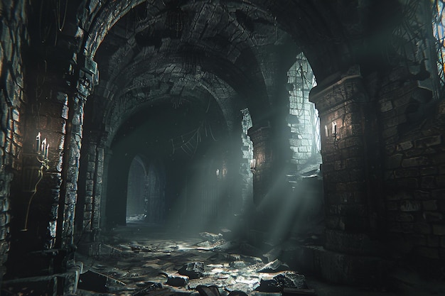 Delve into the depths of a labyrinthine catacomb b generative ai