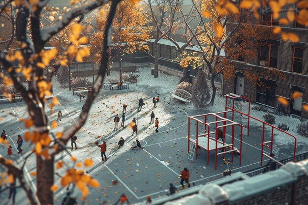 Photo delve into the dynamic scene of a schoolyard durin generative ai