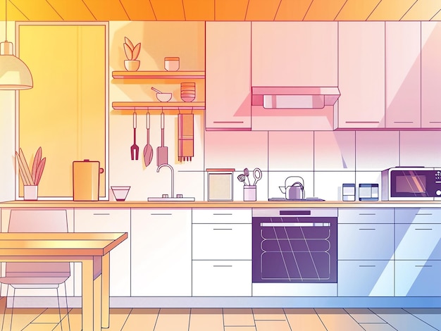 Delve into modern kitchen furniture design with detailed utensils and decor Vector