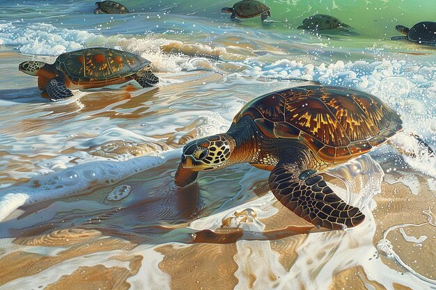 Photo delve into the seaside realm where sea turtles gra generative ai