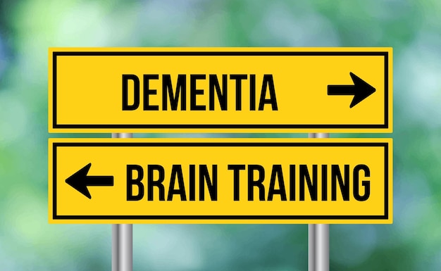 Dementia or brain training road sign on blur background